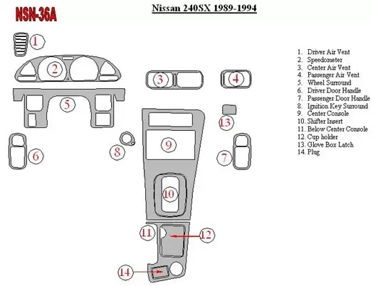 Nissan 240SX 1989-1994 Ensemble Complet BD Kit la décoration du tableau de bord - 1 - habillage decor de tableau de bord