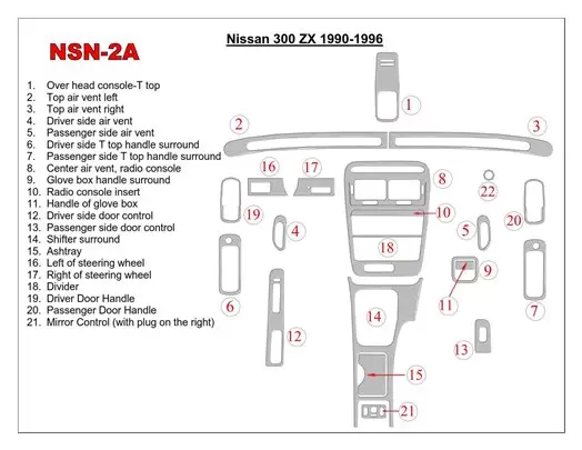Nissan 300ZX 1990-1996 Paquet de base BD Kit la décoration du tableau de bord - 1 - habillage decor de tableau de bord