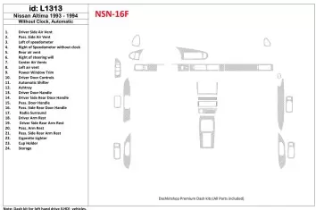 Nissan Altima 1993-1993 Automatic Gearbox, Without watches, Without OEM, 23 Parts set BD Décoration de tableau de bord