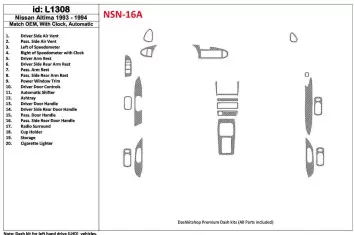 Nissan Altima 1993-1994 Automatic Gearbox, With watches, OEM Match, 19 Parts set BD Décoration de tableau de bord