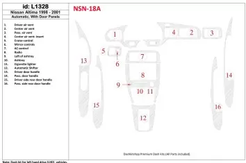 Nissan Altima 1998-2001 Automatic Gearbox, With Door panels, 16 Parts set BD Décoration de tableau de bord