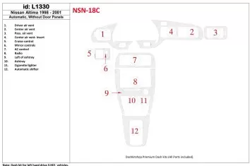 Nissan Altima 1998-2001 Boîte automatique, Sans Door panels, 12 Parts set BD Kit la décoration du tableau de bord - 1 - habillag
