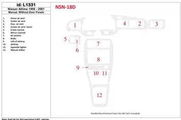 Nissan Altima 1998-2001 boîte manuellebox, Sans Door panels,12 Parts set BD Kit la décoration du tableau de bord - 1 - habillage