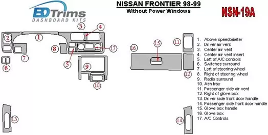 Nissan Frontier 1998-1999 Sans Power Windows BD Kit la décoration du tableau de bord - 1 - habillage decor de tableau de bord