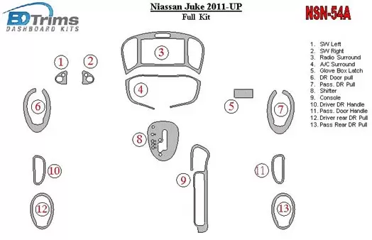 Nissan Juke 2011-UP BD Kit la décoration du tableau de bord - 1 - habillage decor de tableau de bord