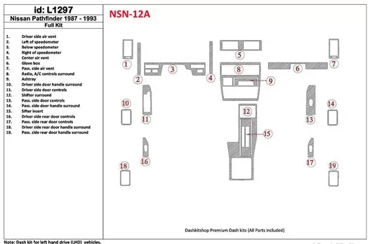 Nissan Pathfinder 1987-1993 Ensemble Complet, 19 Parts set BD Kit la décoration du tableau de bord - 1 - habillage decor de tabl