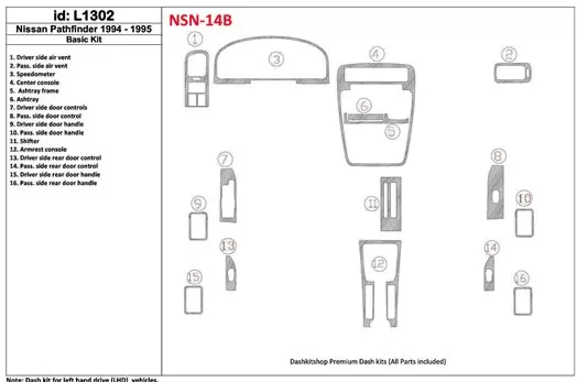 Nissan Pathfinder 1994-1995 Paquet de base, 16 Parts set BD Kit la décoration du tableau de bord - 1 - habillage decor de tablea