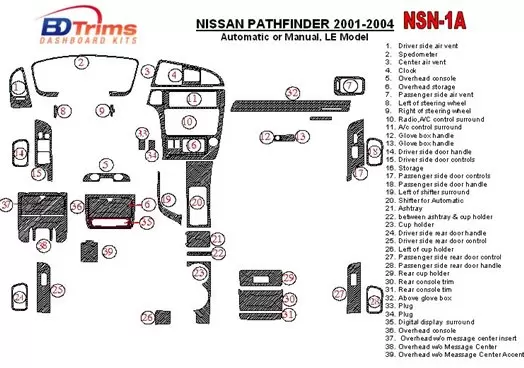 Nissan Pathfinder 2001-2004 LE Model BD Kit la décoration du tableau de bord - 1 - habillage decor de tableau de bord