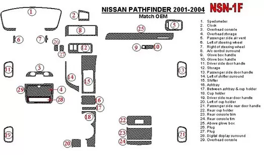 Nissan Pathfinder 2001-2004 OEM Compliance BD Kit la décoration du tableau de bord - 1 - habillage decor de tableau de bord