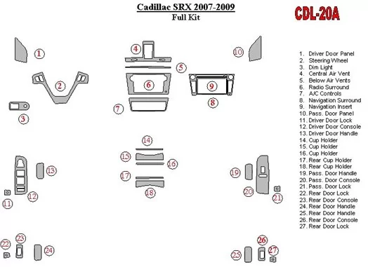 Cadillac SRX 2007-2009 Ensemble Complet BD Kit la décoration du tableau de bord - 1 - habillage decor de tableau de bord