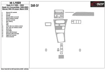 Saab 9-3 1999-2002 boîte manuellebox, Avec CD Player, OEM Compliance, 17 Parts set BD Kit la décoration du tableau de bord - 1 -