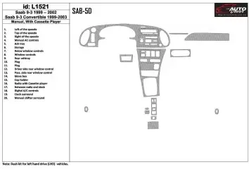 Saab 9-3 1999-2002 Manual Gearbox, With Compact Casette player, Without OEM, 20 Parts set BD Décoration de tableau de bord