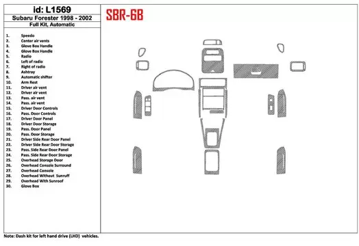 Subaru Forester 1998-2002 Boîte automatique, Ensemble Complet, 30 Parts set BD Kit la décoration du tableau de bord - 1 - habill