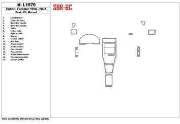 Subaru Forester 1998-2002 Manual Gearbox, Paquet de base, 17 Parts set BD Décoration de tableau de bord