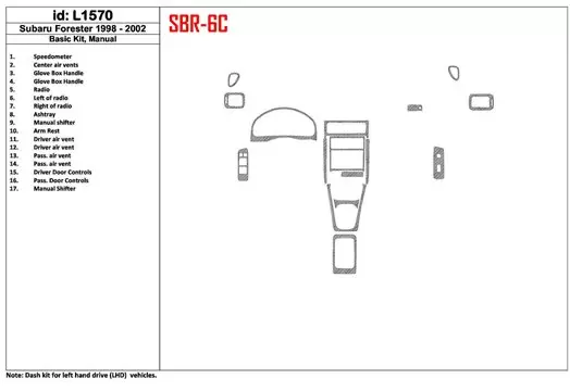Subaru Forester 1998-2002 boîte manuellebox, Paquet de base, 17 Parts set BD Kit la décoration du tableau de bord - 1 - habillag