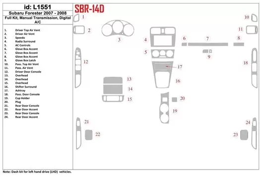 Subaru Forester 2007-2008 Ensemble Complet, boîte manuelle Box, Automatic AC BD Kit la décoration du tableau de bord - 1 - habil
