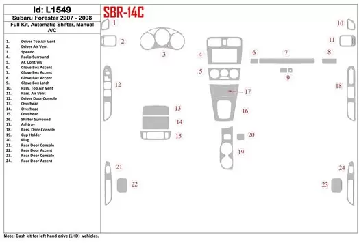 Subaru Forester 2007-2008 Ensemble Complet, boîte manuelle Box, boîte manuellebox AC BD Kit la décoration du tableau de bord - 1