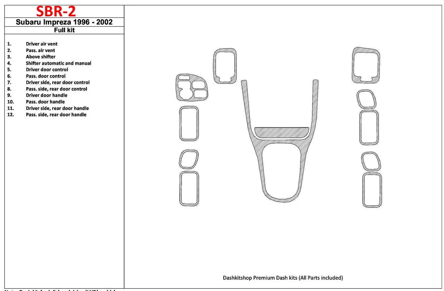 Subaru Impreza 1996-2001 Ensemble Complet BD Kit la décoration du tableau de bord - 1 - habillage decor de tableau de bord