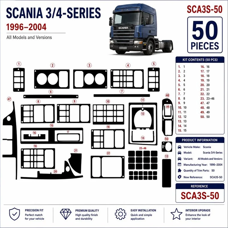 Scania Scania 4-Series 1996-2004 kit décor tableau de bord 3D, 50 pièces