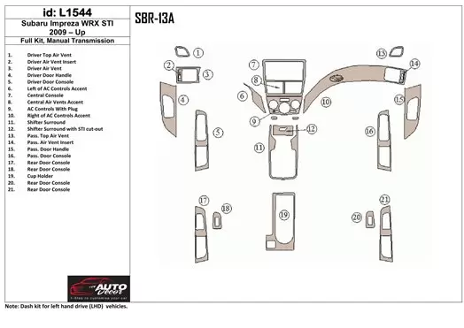 Subaru Impreza 2009-UP Ensemble Complet, boîte manuelle Box BD Kit la décoration du tableau de bord - 1 - habillage decor de tab