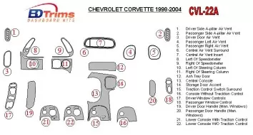 Chevrolet Corvette 1998-2004 Ensemble Complet BD Kit la décoration du tableau de bord - 1 - habillage decor de tableau de bord