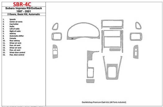 Subaru Impreza RS 1997-UP 2 Des portes, Boîte automatique, Paquet de base, 16 Parts set BD Kit la décoration du tableau de bord 