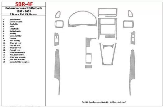 Subaru Impreza RS 1997-UP 2 Des portes, boîte manuellebox, Ensemble Complet, 19 Parts set BD Kit la décoration du tableau de bor