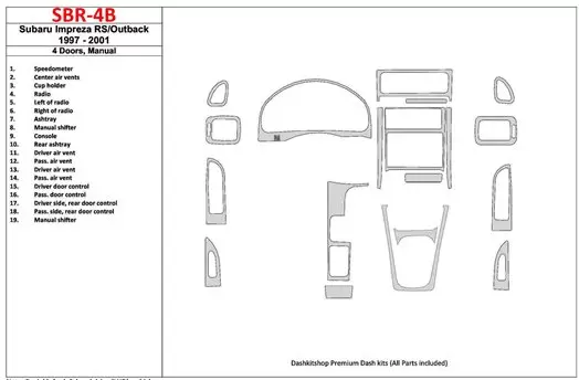 Subaru Impreza RS 1997-UP 4 Des portes, boîte manuellebox, 19 Parts set BD Kit la décoration du tableau de bord - 1 - habillage 