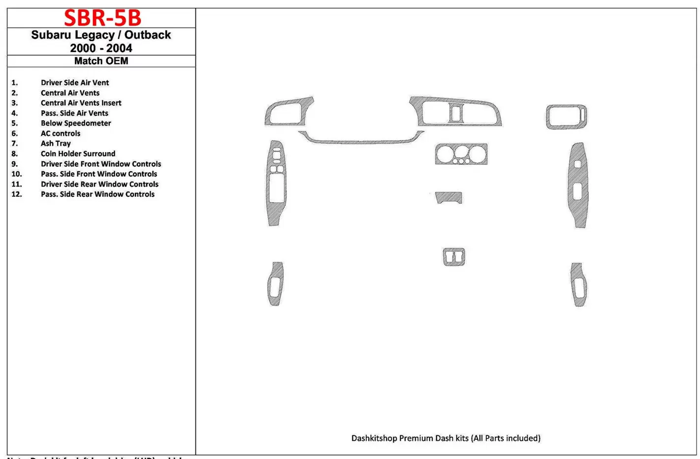 Subaru Legacy Outback 2000-2004 Avec OEM Wood Kit BD Kit la décoration du tableau de bord - 1 - habillage decor de tableau de bo