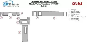 Chevrolet El Camino, Malibu, Monte Carlo, Caballero 1978-1987 Ensemble Complet BD Kit la décoration du tableau de bord - 1 - hab