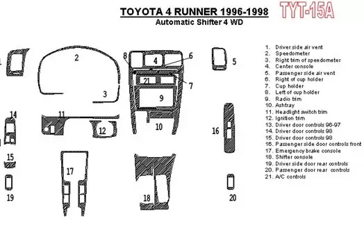 Toyota 4 Runner 1996-1998 Boîte automatique, 4WD, 21 Parts set BD Kit la décoration du tableau de bord - 1 - habillage decor de 