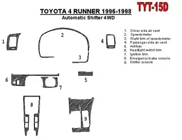 Toyota 4 Runner 1996-1998 Boîte automatique, 4WD, OEM Compliance, 10 Parts set BD Kit la décoration du tableau de bord - 1