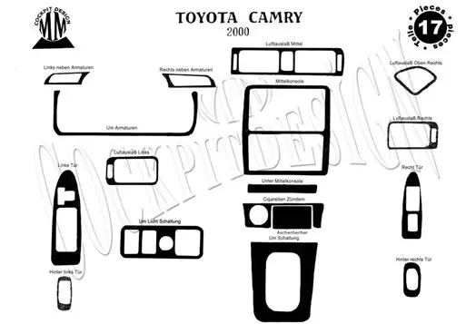 Toyota Camry 03-06 Kit la décoration du tableau de bord 18-Pièce - 1 - habillage decor de tableau de bord