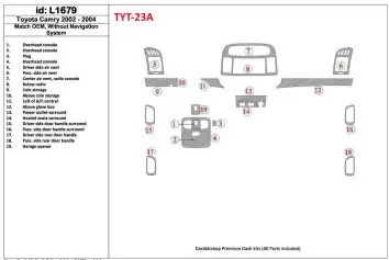 Toyota Camry 2002-2004 Paquet de base, Sans NAVI system, Sans OEM BD Kit la décoration du tableau de bord - 1 - habillage decor 
