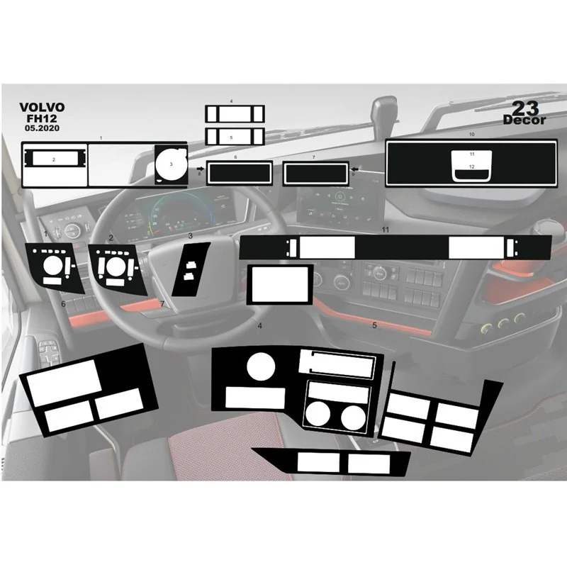 Volvo FH Version 5 ab 2020 XL XXL kit décor tableau de bord 3D, 23 pièces