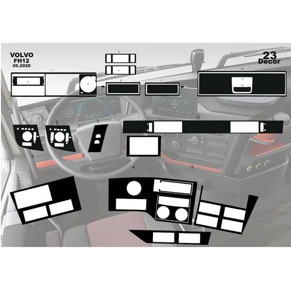 Volvo FH Version 5 ab 2020 XL XXL kit décor tableau de bord 3D, 23 pièces