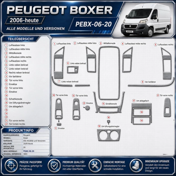 Peugeot boîteer 2006 - à aujourd’hui 3D kit décoration intérieure tableau de bord 20 pièces
