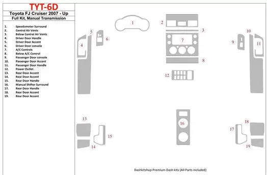 Toyota FJ Cruiser 2007-UP Ensemble Complet, boîte manuelle Box BD Kit la décoration du tableau de bord - 1 - habillage decor de 