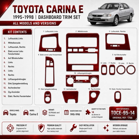 Toyota Carina E 1995-1998 3D kit décoration intérieure tableau de bord 14 pièces