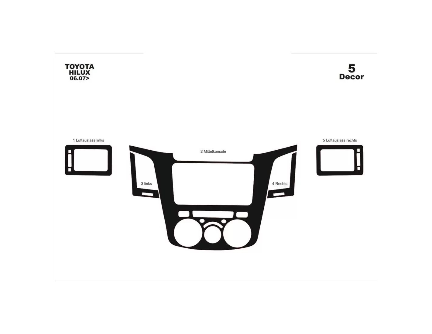 Toyota Hilux MK7 2004–2015 Kit la décoration du tableau de bord 5-Pièce - 1 - habillage decor de tableau de bord