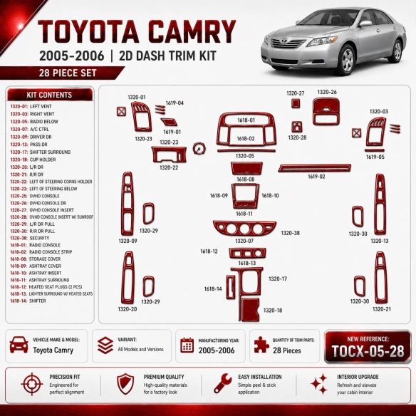 Toyota Camry 2005-2006 kit décoration intérieure tableau de bord 28 pièces