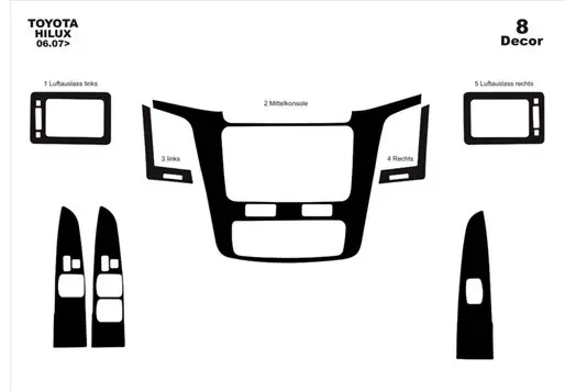 Toyota Hilux MK7 2004–2015 DIGI Kit la décoration du tableau de bord 8-Pièce - 1 - habillage decor de tableau de bord