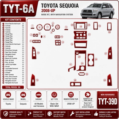 Toyota Sequoia 2008 - à aujourd’hui kit de base, avec navigation kit décoration intérieure tableau de bord