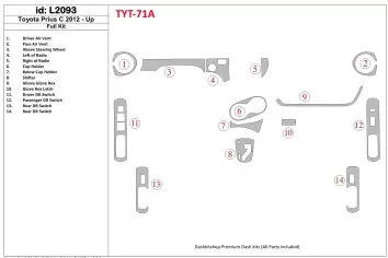 Toyota Prius C 2012-UP Ensemble Complet BD Kit la décoration du tableau de bord - 1 - habillage decor de tableau de bord