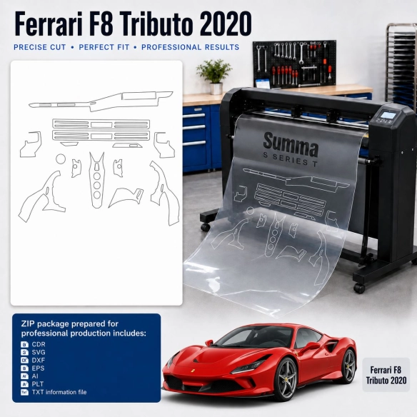 Gabarit de découpe intérieur Ferrari F8 Tributo 2020 pour PPF et covering