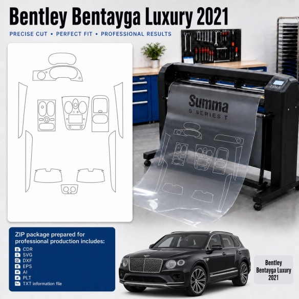 Gabarit de découpe intérieur Bentley Benteyga Luxury 2021 pour PPF et covering