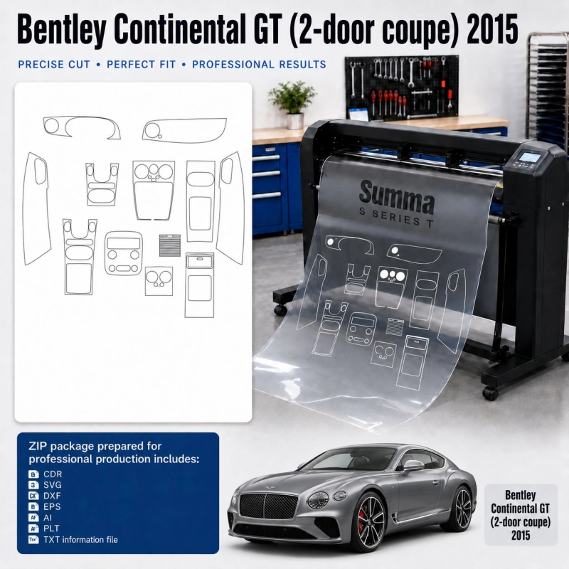 Gabarit de découpe intérieur Bentley Continental GT 2 Door Coupe 2015 pour PPF et covering