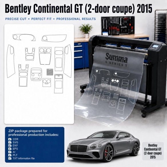 Gabarit de découpe intérieur Bentley Continental GT 2 Door Coupe 2015 pour PPF et covering