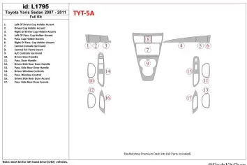 Toyota Yaris 2007-UP Ensemble Complet BD Kit la décoration du tableau de bord - 1 - habillage decor de tableau de bord