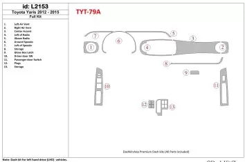 Toyota Yaris 2012-UP Ensemble Complet BD Kit la décoration du tableau de bord - 1 - habillage decor de tableau de bord